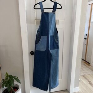 NWOT Farm Rio Patch Denim Overalls Two Tone Blue Colorblock Wide Leg Small